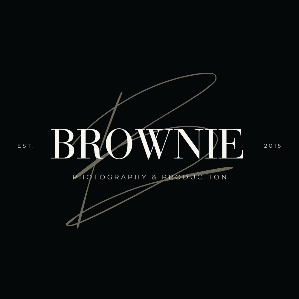 Logo for Brownie Photography & Production, featuring elegant serif and script typography with the text “BROWNIE” centered, and “PHOTOGRAPHY & PRODUCTION” beneath it. Established in 2015.